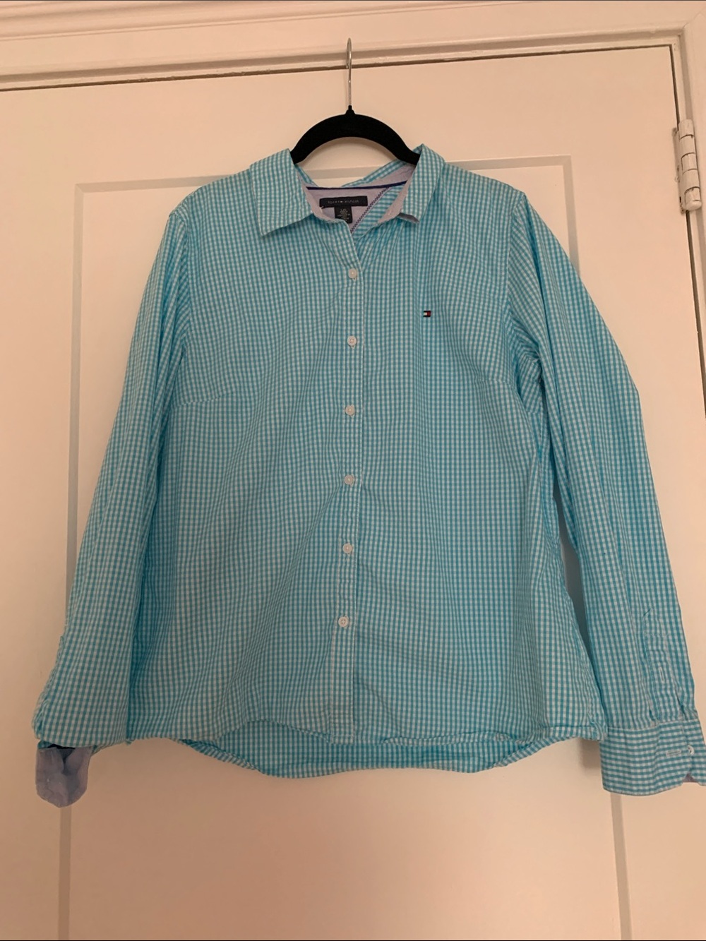 Tommy Hilfiger Women’s Aqua Gingham Button-Down Shirt